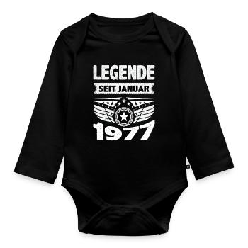 Januar 1977 Legende seit 47 Jahren Mann Frau - Baby Bio-Langarm-Body - Schwarz - Vorne