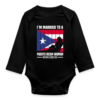 Puerto Rico | Puerto Ricaner Flagge Geschenkideen - Baby Bio-Langarm-Body - Schwarz - Vorne
