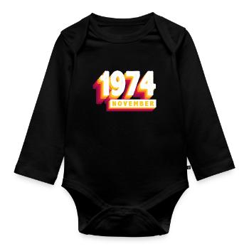 November 1974 49 Years Man Wife Birthday - Organic Longsleeve Baby Bodysuit - black - Front