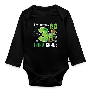 3rd class Dino T-Rex - Organic Longsleeve Baby Bodysuit - black - Front