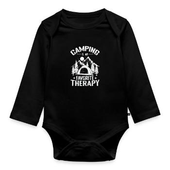 Le camping est mon séjour thérapeutique préféré - Body Bébé bio manches longues - noir - Devant