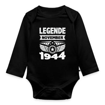 November 1944 Legend for 79 years Man Woman - Organic Longsleeve Baby Bodysuit - black - Front