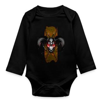 Tête de démon avec des cornes et des yeux rouges brillants - Body Bébé bio manches longues - noir - Devant