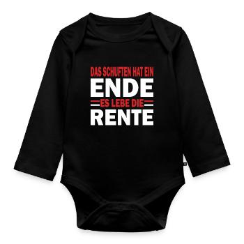 The toiling has come to an end, long live retirement red - Organic Longsleeve Baby Bodysuit - black - Front