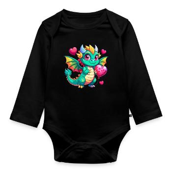Colorful Dragon - Organic Longsleeve Baby Bodysuit - black - Front