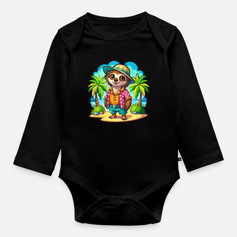 Paresseux mignon des vacances - Body Bébé bio manches longues - noir