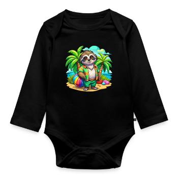 Paresseux mignon des vacances - Body Bébé bio manches longues - noir - Devant