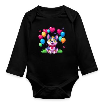 Chien avec des ballons colorés - Body Bébé bio manches longues - noir - Devant