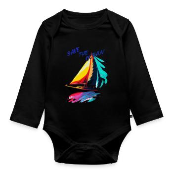 Save the Ocean. Voilier - Body Bébé bio manches longues - noir - Devant