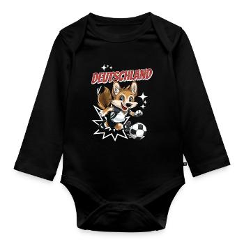 Soccer Germany Dog Animal Soccer Fan Team - Organic Longsleeve Baby Bodysuit - black - Front