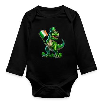 St. Patrick's Day T-Rex: Irish Pride - Organic Longsleeve Baby Bodysuit - black - Front
