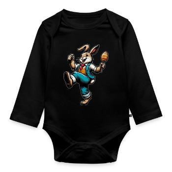 Osterhase singend - Baby Bio-Langarm-Body - Schwarz - Vorne