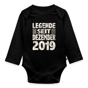 December 2019 Legend for 4 years Man Woman - Organic Longsleeve Baby Bodysuit - black - Front
