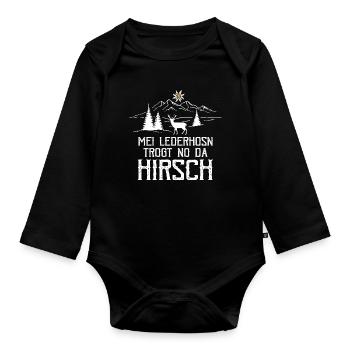 Mei Lederhosn trogt no da deer costume - Organic Longsleeve Baby Bodysuit - black - Front