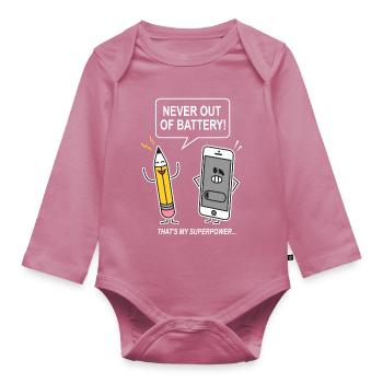 funny humor sarcasm smartphon - Organic Longsleeve Baby Bodysuit - mauve - Front