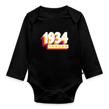 January 1934 0 90 years man wife birthday - Organic Longsleeve Baby Bodysuit - black - Front