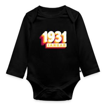 Janvier 1931 0 93 ans Homme Femme Anniversaire - Body Bébé bio manches longues - noir - Devant