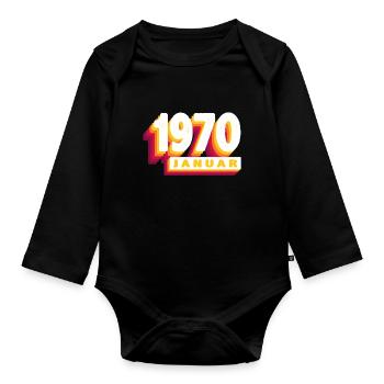 January 1970 0 54 years man wife birthday - Organic Longsleeve Baby Bodysuit - black - Front