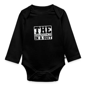The Superhero in a Suit - Baby Bio-Langarm-Body - Schwarz - Vorne