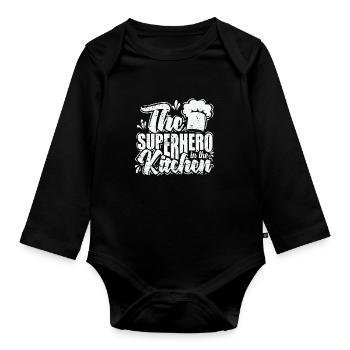 The Superhero in the Kitchen - Organic Longsleeve Baby Bodysuit - black - Front