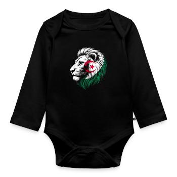 Algeria Lion Flag Algeria الجزائر Gift - Organic Longsleeve Baby Bodysuit - black - Front