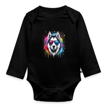 Vêtements Husky drôles – Mode tendance pour chiens - Body Bébé bio manches longues - noir - Devant