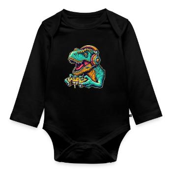 T Rex Dinosaur Gaming - Body Bébé bio manches longues - noir - Devant