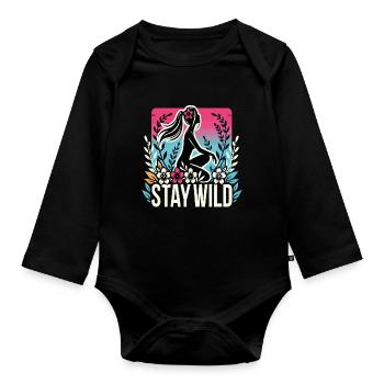 Stay Wild Silhouette mit Blumen - Baby Bio-Langarm-Body - Schwarz - Vorne