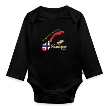 Norvège 2025 Pêche et motif de l’orignal - Body Bébé bio manches longues - noir - Devant