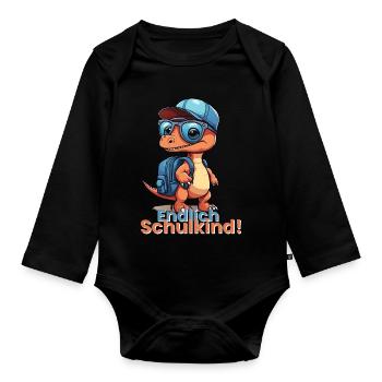 Finally schoolchild school start school start saying - Organic Longsleeve Baby Bodysuit - black - Front