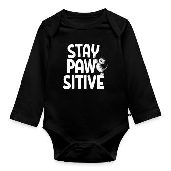 Stay Pawsitive Katzen Team Katzen Spruch - Baby Bio-Langarm-Body - Schwarz - Vorne