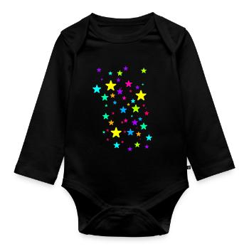 Bunte Sterne, Sterne,Stern, blau, gelb,pink, grün - Baby Bio-Langarm-Body - Schwarz - Vorne