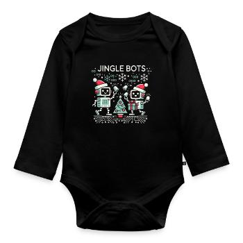 Jingle Bots - Christmas Robots with Binary Code - Organic Longsleeve Baby Bodysuit - black - Front