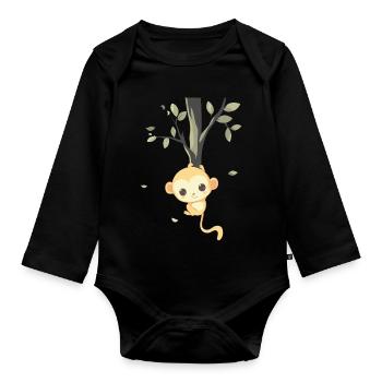 A monkey jumps from the tree - design by a monkey - Organic Longsleeve Baby Bodysuit - black - Front