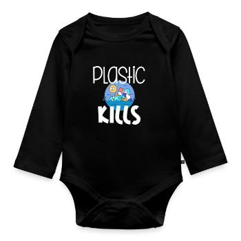Plastic Kills Umwelt Recycling - Baby Bio-Langarm-Body - Schwarz - Vorne