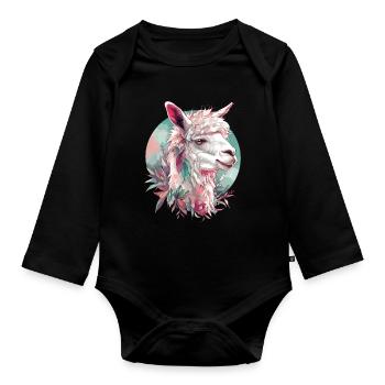 Alpaca Llama Animal Nature Zoo Andes Inca Colorful Art - Organic Longsleeve Baby Bodysuit - black - Front
