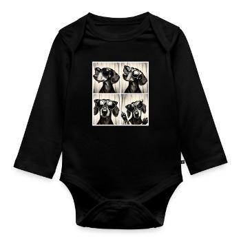 Retro-Fotostreifen mit Dackel und Sonnenbrille - Baby Bio-Langarm-Body - Schwarz - Vorne