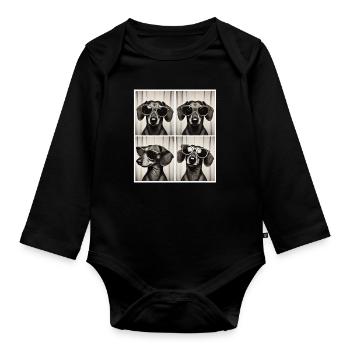 Fotobox Dackel mit Sonnenbrille - Baby Bio-Langarm-Body - Schwarz - Vorne