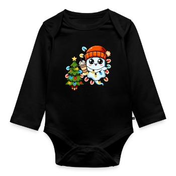 Weihnachtsgeist Lichterkette Weihnachtsbaum - Baby Bio-Langarm-Body - Schwarz - Vorne