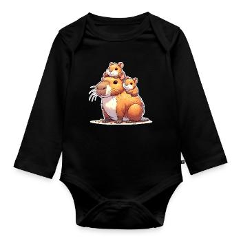 Capybara Mom Son Daughter Kids - Organic Longsleeve Baby Bodysuit - black - Front