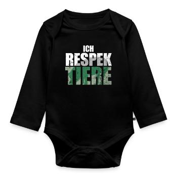 Ich Respektiere Tiere Tierschutz Schwein Vegan - Baby Bio-Langarm-Body - Schwarz - Vorne