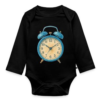 wecker uhr aquarell - Baby Bio-Langarm-Body - Schwarz - Vorne