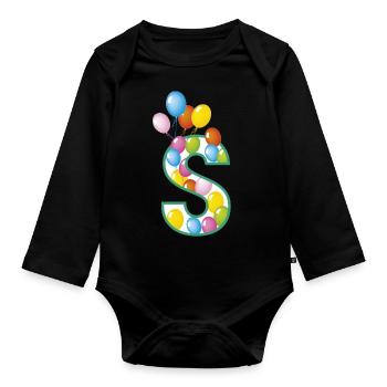 lettre S ballons - Body Bébé bio manches longues - noir - Devant