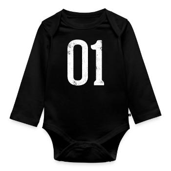 01 TRIKOT jersey number college gifts shirts - Organic Longsleeve Baby Bodysuit - black - Front