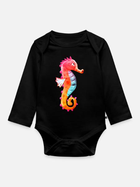 Seepferdchen - Baby Bio-Langarm-Body - Schwarz