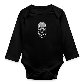 Skull beard bald head skeleton - Organic Longsleeve Baby Bodysuit - black - Front