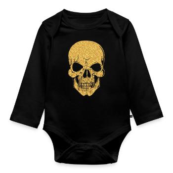 Skull skull bones glitter gold - Organic Longsleeve Baby Bodysuit - black - Front
