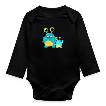 little monster Halloween brother and sister - Organic Longsleeve Baby Bodysuit - black - Front