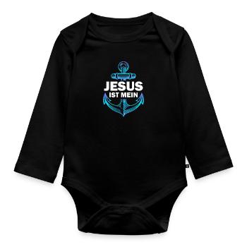Jesus ist mein Anker - Baby Bio-Langarm-Body - Schwarz - Vorne