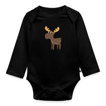 Elk Sweden Animal Moose Typical Swedish Flag - Organic Longsleeve Baby Bodysuit - black - Front